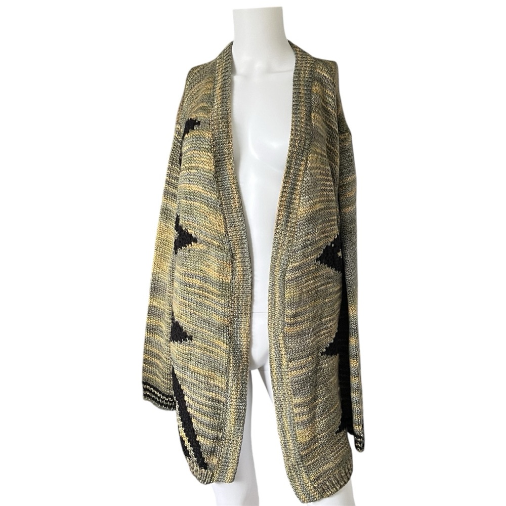 Topshop Green Chunky Knit Cardigan Sweater Open Front Geometric Womens Size 10
